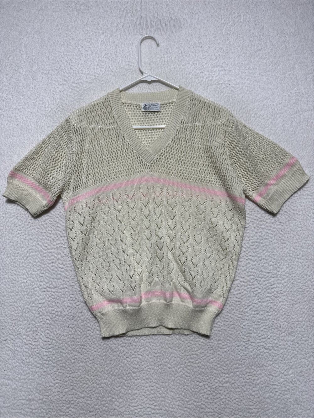 ViTG 80’s Julie Knitwear Sweater Acrylic Mom Grandma Retro White/Pink Size M